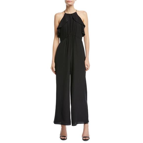 Zimmerman Black Sleeveless Ruffle-Frill Wide Leg Jumpsuit 100% Silk Size 1 (6) - Picture 1 of 11